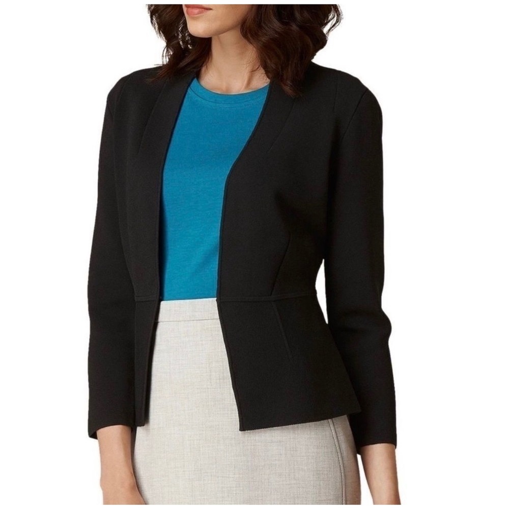 LK Bennett London York Black Knit Peplum Jacket Collarless Hook Eye Small